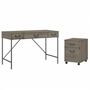 Ironworks 48W Desk with Mobile File Cabinet in Restored Gray - Engineered Wood