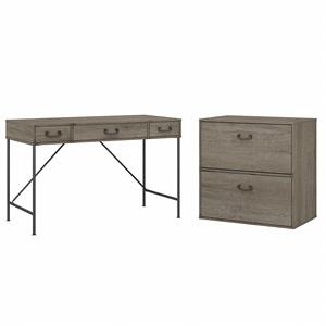 Ironworks 48W Desk with Lateral File Cabinet in Restored Gray - Engineered Wood