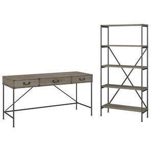 Ironworks 60W Writing Desk with Drawers and Bookcase in Multiple Finishes