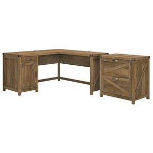 Cottage Grove 60W L Desk with File Cabinet in Reclaimed Pine - Engineered Wood