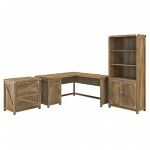 Cottage Grove 60W L Shaped Desk with Storage in Reclaimed Pine - Engineered Wood