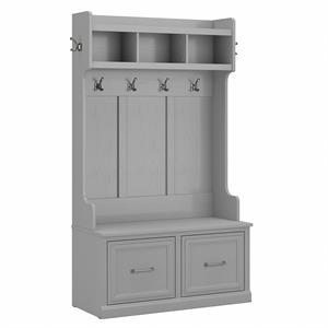 woodland 40w hall tree and shoe bench with doors in gray - engineered wood