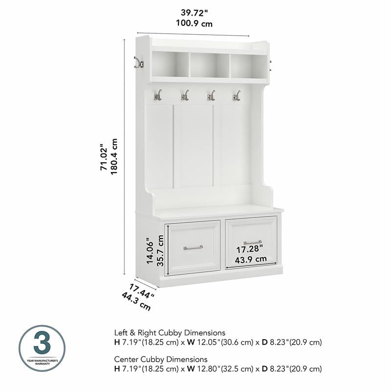 Woodland 40W Hall Tree and Shoe Bench with Doors in White Ash ...