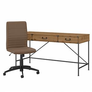 Ironworks 60W Writing Desk and Chair Set in Golden Pine - Engineered Wood