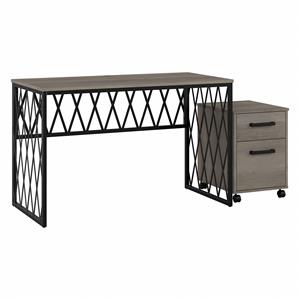 city park 48w industrial desk with drawers in driftwood gray - engineered wood