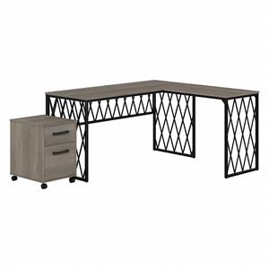 City Park 60W Industrial L Desk with Drawers in Driftwood Gray - Engineered Wood