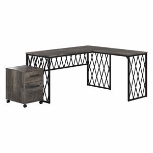 City Park 60W Industrial L Desk with Drawers in Gray Hickory - Engineered Wood
