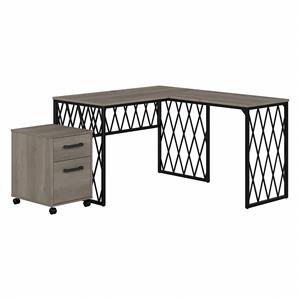 City Park 56W Industrial L Desk with Drawers in Driftwood Gray - Engineered Wood