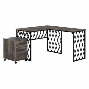 City Park 56W Industrial L Desk with Drawers in Gray Hickory - Engineered Wood