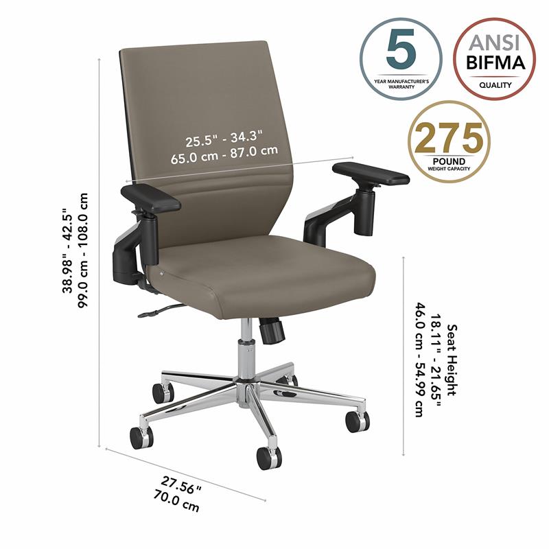 City Park Mid Back Leather Task Chair in Washed Gray