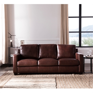 dalton leather topstitched sofa in brown