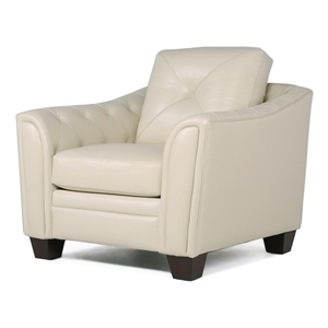 daily tufted leather accent chair in ivory