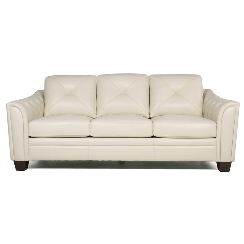 Daily Tufted Leather Sofa In Ivory, Ivory Leather Couch