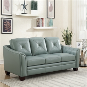 daily tufted leather sofa in spa blue