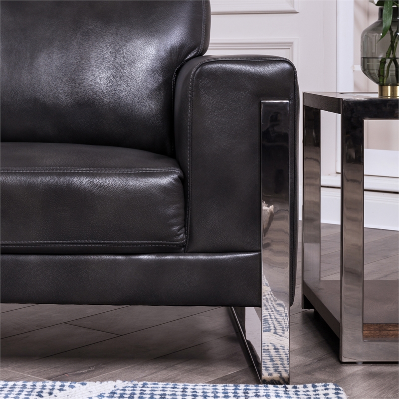 Grayson Leather Sofa With Metal Leg In, Metallic Silver Leather Sofa