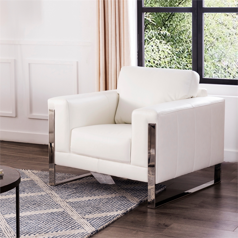 Grayson Leather Accent Chair With Metal, Accent Chair For White Leather Sofa