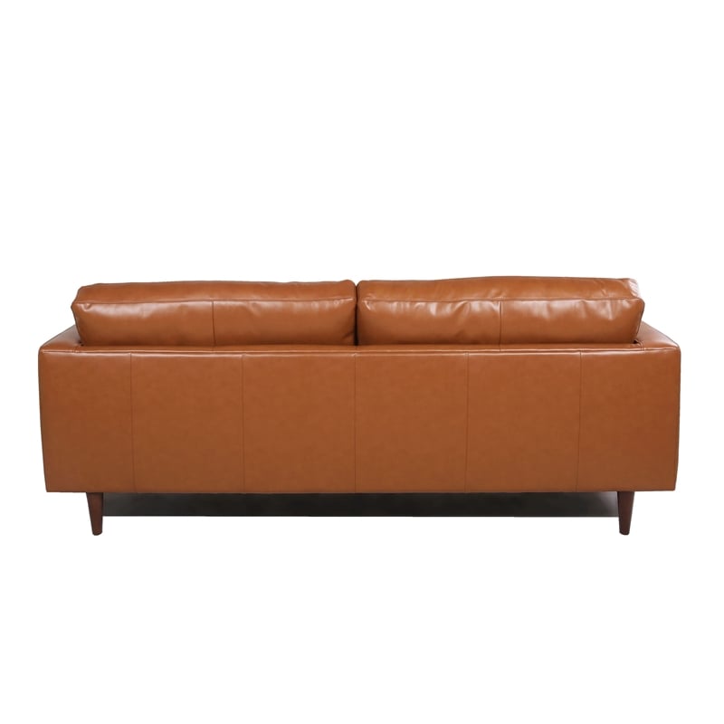 Stanton Leather Sofa With Tufted Seat, Leather Camel Back Sofa