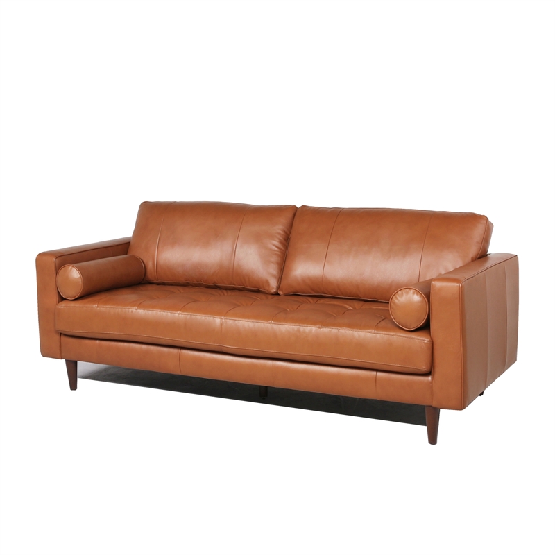 Stanton Leather Sofa With Tufted Seat, Stanton Leather Sofa