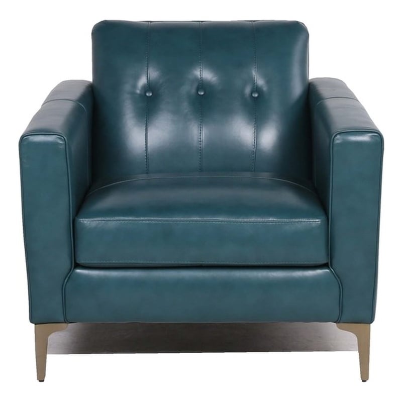 Payton Leather Accent Chair With Tufted, Turquoise Leather Chair