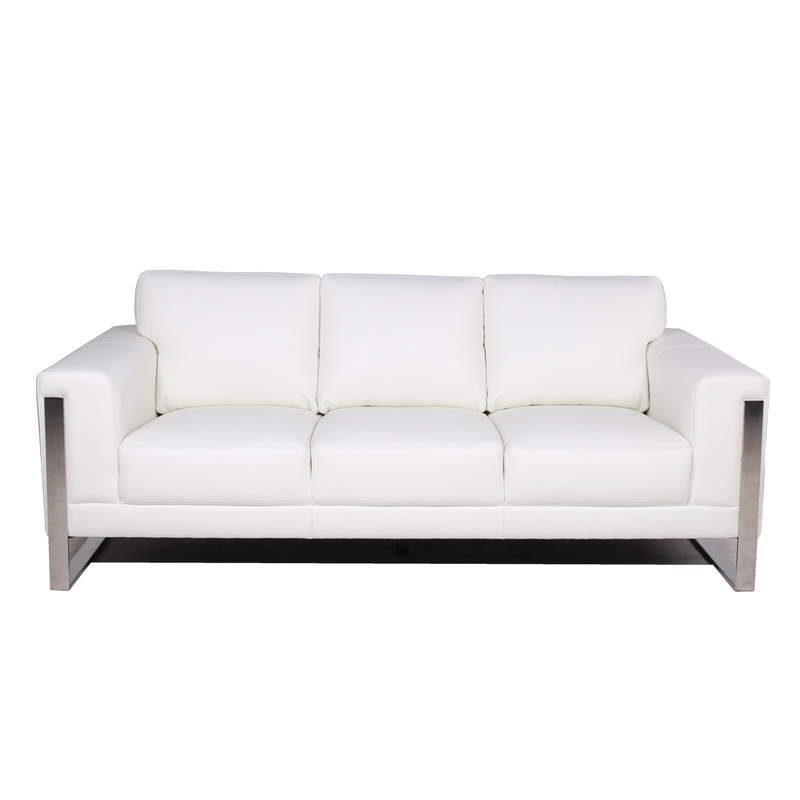 3 Piece Modern Metal Leg Sofa Set with 2 Accent Chairs in White Leather