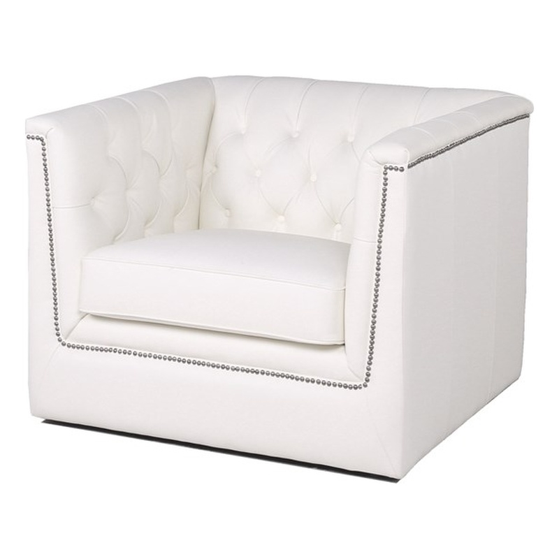 Taft On Tufted Leather Accent Chair, White Leather Arm Chair