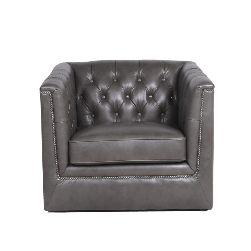 Nice Link Home Taft Button Tufted Leather Accent Chair In Gray 9546 Ch Charcoal