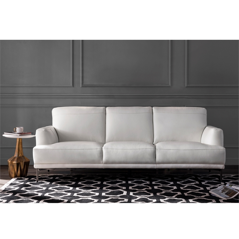 Jenson Modern Leather Sofa In Creamy, Macy’s White Leather Sofa