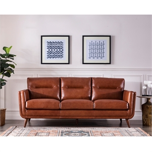 rex mid-century leather sofa in cobblestone brown