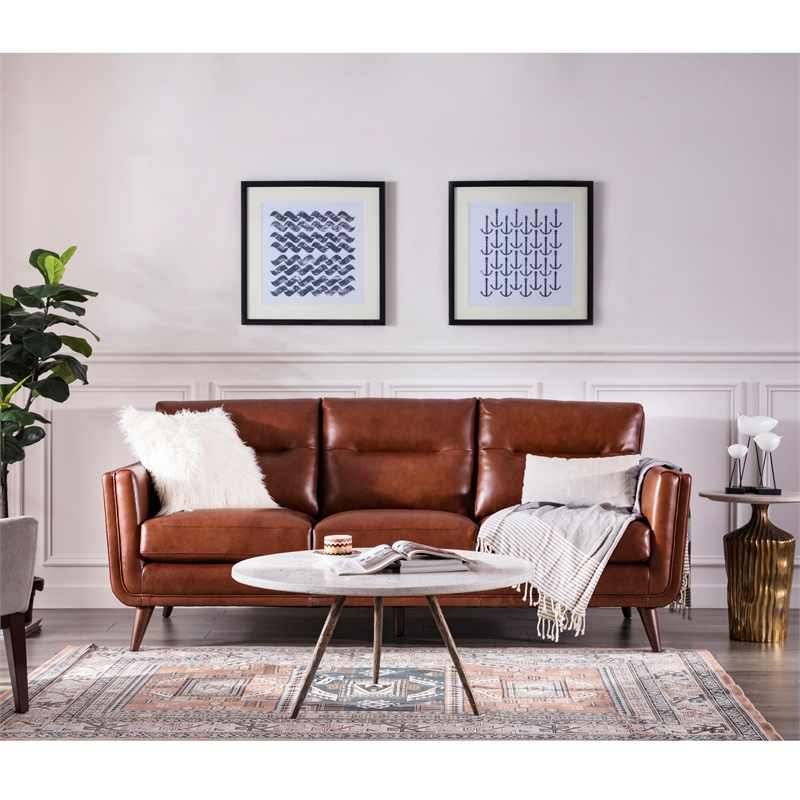 Rex Mid-Century Leather Sofa in Cobblestone Brown ...