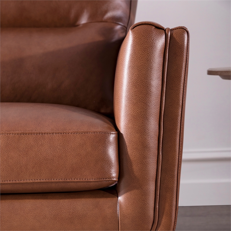 Rex Mid-Century Leather Sofa in Cobblestone Brown