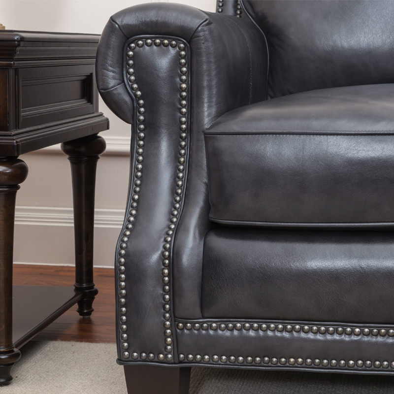 Greylord Leather Sofa With Nail Head, Nailhead Trim Leather Sofa Set