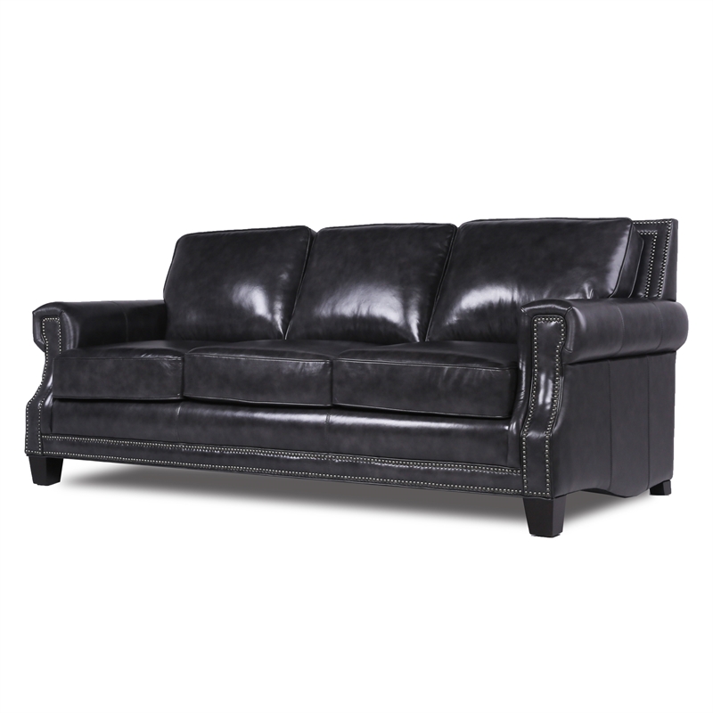 Greylord Leather Sofa With Nail Head, Leather Sectional With Nailhead Trim