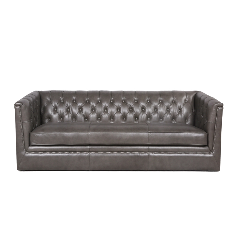 Taft On Tufted Leather Sofa In Gray, Gray Leather Tufted Sofa
