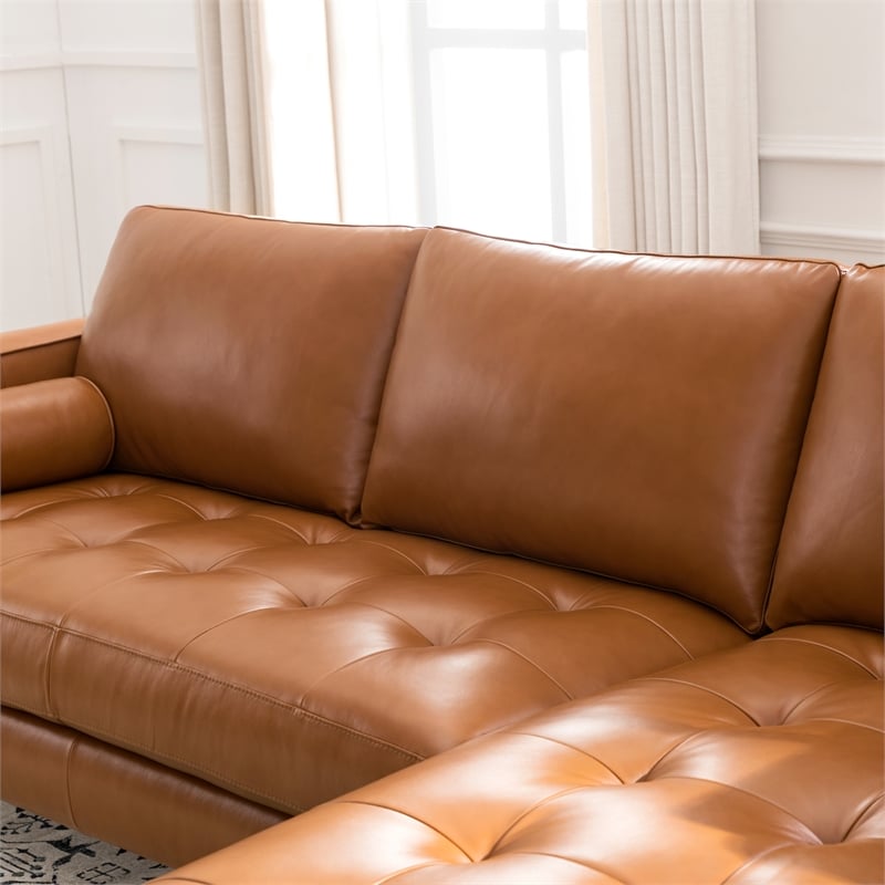 Bickford Leather Reversible Sectional In Camel Bushfurniturecollection Com Bickford Leather Reversible Sectional, Stanton Leather Sofa With Tufted Seat And Back In Camel