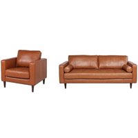 Stanton Leather Sofa With Tufted Seat And Back In Camel