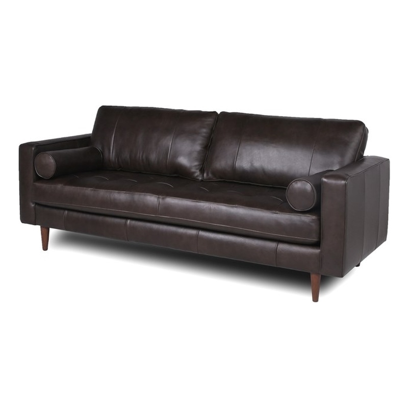 Stanton Leather Sofa With Tufted Seat And Back In Camel