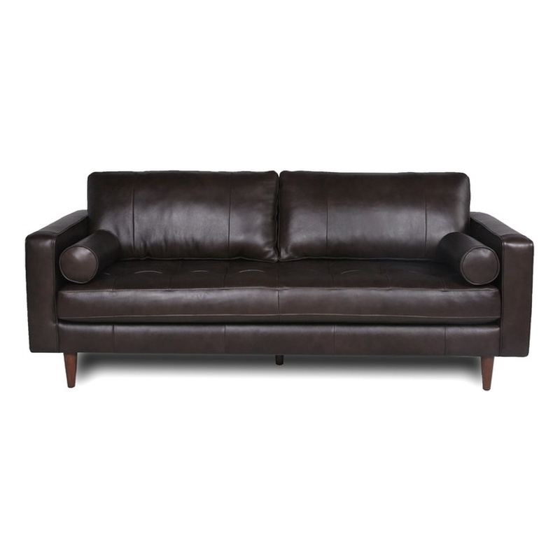 Stanton Leather Sofa With Tufted Seat And Back In Camel