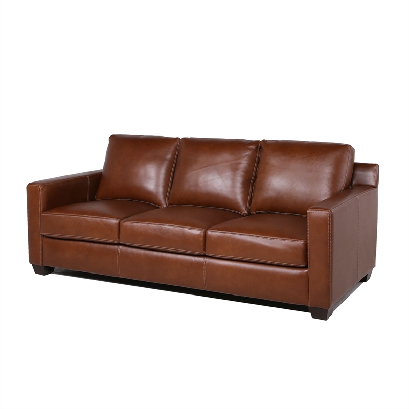 Dalton Camel Color Leather Topstitched, Myars Leather Sofa