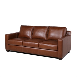 dalton camel color leather topstitched sofa with track arm