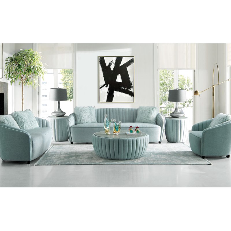 American Eagle Furniture Tufted Fabric Coffee Table in Light Turquoise