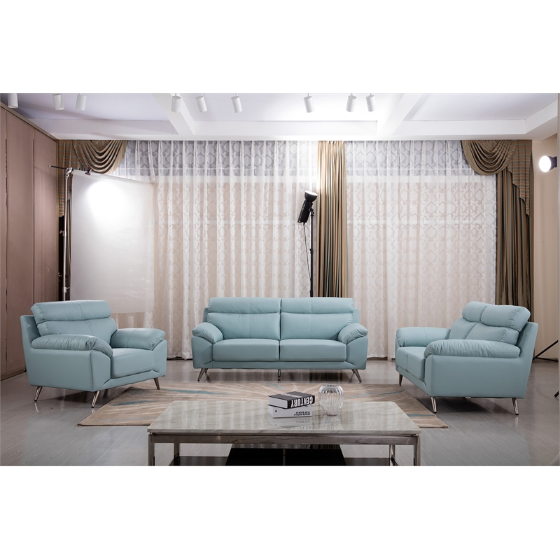 American Eagle Furniture Modern Leather Loveseat in Light Blue
