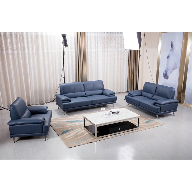 American Eagle Furniture Top Grain Leather Loveseat in Navy Blue