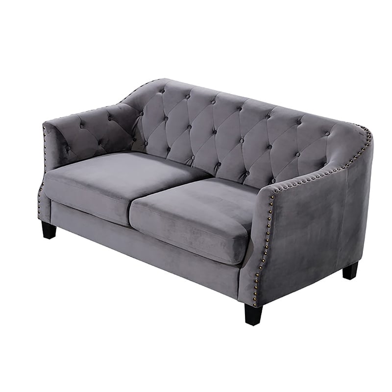American Eagle Furniture Velvet Tufted Loveseat in Gray