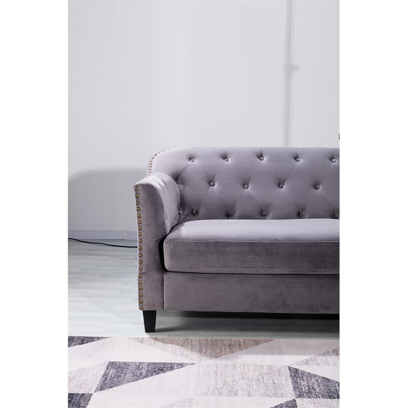 American Eagle Furniture Velvet Tufted Loveseat in Gray
