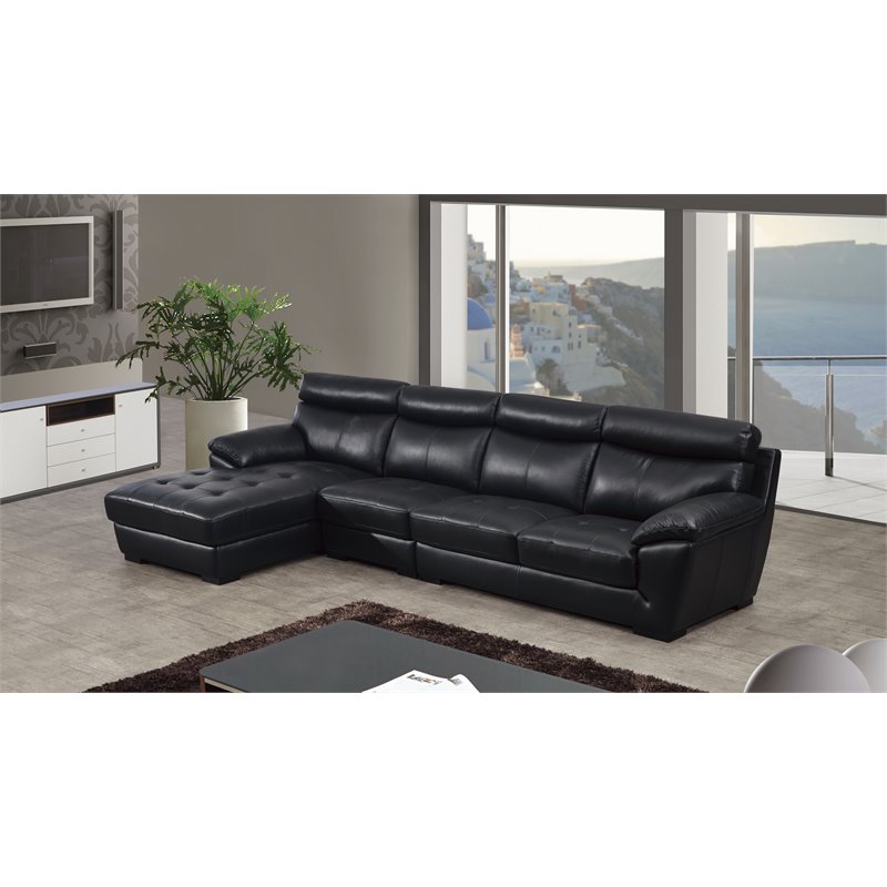 American Eagle Furniture Leather Left Side Facing Chaise Sectional in Black