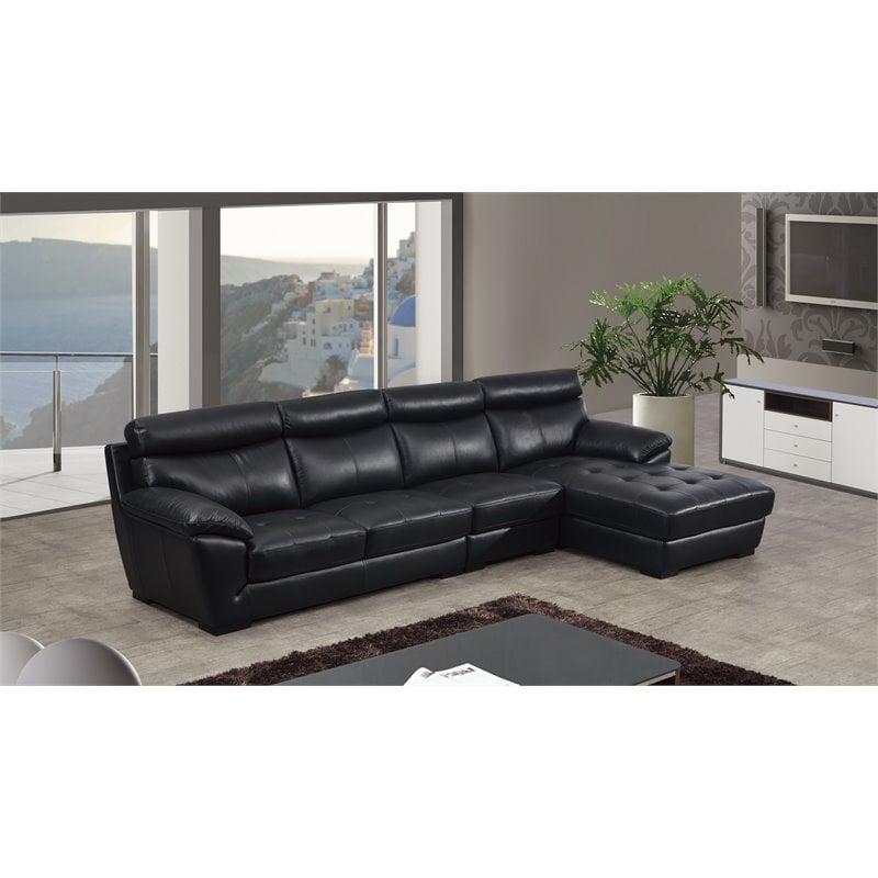 American Eagle Furniture Italian Leather Right Hand Facing Sectional in Black