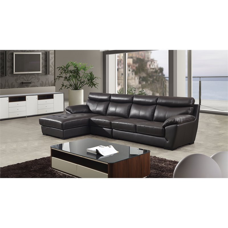 American Eagle Leather Left Hand Facing Sectional in Dark Chocolate Brown