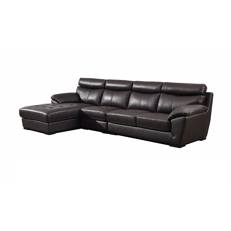 American Eagle Leather Left Hand Facing Sectional in Dark Chocolate Brown