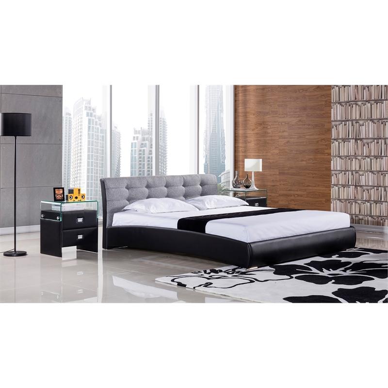 American Eagle Faux Leather Fabric California King Platform Bed in Gray