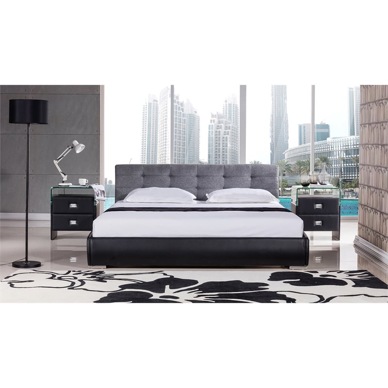 American Eagle Furniture Faux Leather Fabric Queen Platform Bed in Gray